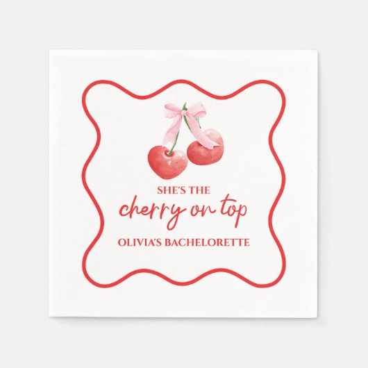 さくらんぼオントップピンクボウバチェロレッテ スタンダードカクテルナプキン (正面)