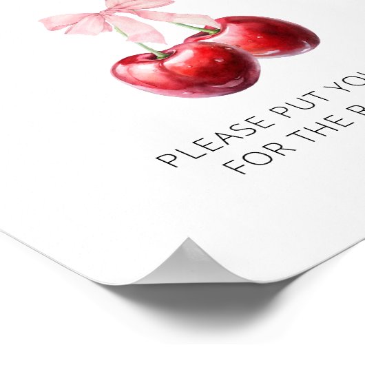 さくらんぼオントップピンクボウベイビーシャワーおむつラッフル ポスター (角)