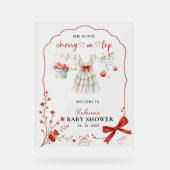 さくらんぼオントップピンクボウベビーガールシャワーウェルカム アクリルサイン (正面)