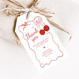 さくらんぼオントップピンクボウベビーシャワーメッセージカード ギフトタグ