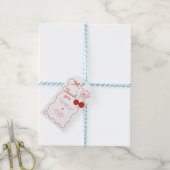 さくらんぼオントップピンクボウベビーシャワーメッセージカード ギフトタグ (より糸付き)