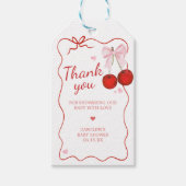 さくらんぼオントップピンクボウベビーシャワーメッセージカード ギフトタグ (正面)