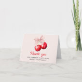 さくらんぼオントップピンクボウベビーシャワー サンキューカード (正面)