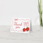 さくらんぼオントップピンクボウベビーシャワー サンキューカード (正面)