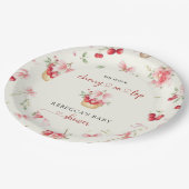 さくらんぼオントップピンクボウベビーシャワー ペーパープレート (アングル)