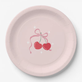 さくらんぼオントップピンクボウベビーシャワー ペーパープレート