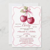 さくらんぼオントップピンクボウベビーシャワー 招待状 (正面)