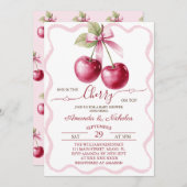 さくらんぼオントップピンクボウベビーシャワー 招待状 (正面/裏面)