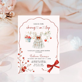 さくらんぼオントップピンクボウベビーシャワー 招待状