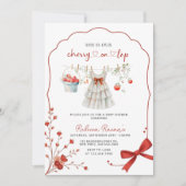 さくらんぼオントップピンクボウベビーシャワー 招待状 (正面)