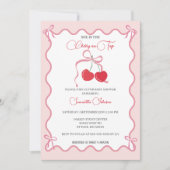 さくらんぼオントップピンクボウベビーシャワー 招待状 (正面)