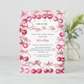さくらんぼオントップピンクボウベリーベビーガールシャワー 招待状 (スタンド正面)
