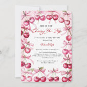 さくらんぼオントップピンクボウベリーベビーガールシャワー 招待状 (正面)