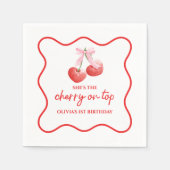 さくらんぼオントップピンクボウ名門私立校風の誕生日 スタンダードカクテルナプキン (正面)