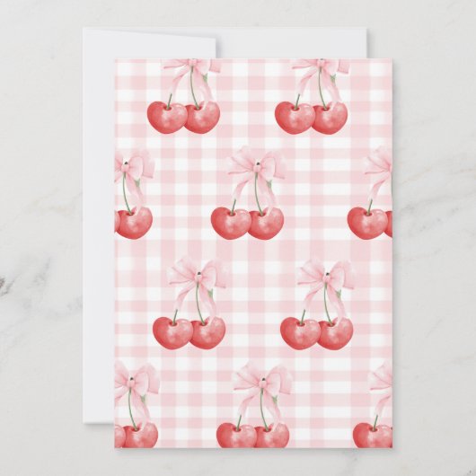 さくらんぼオントップピンクボウ名門私立校風の誕生日 招待状 (裏面)