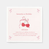 さくらんぼオントップピンクボウ誕生日おもしろいファクト スタンダードカクテルナプキン (正面)