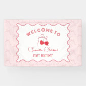 さくらんぼオントップピンクボウ誕生日 横断幕 (横)