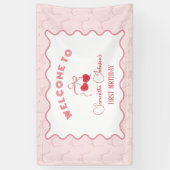 さくらんぼオントップピンクボウ誕生日 横断幕 (縦)