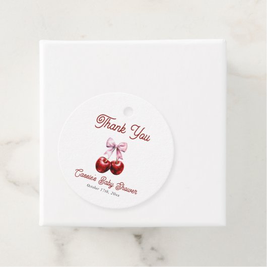 さくらんぼオントップピンクボウ赤ちゃんシャワーありがとう フェイバータグ (インサイチュ)