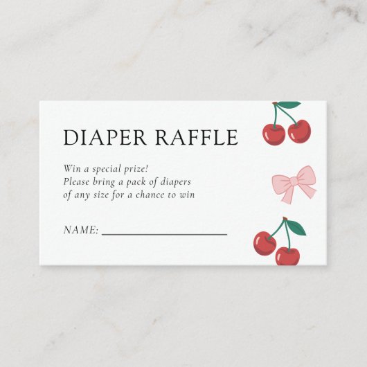 さくらんぼオントップピンクボウ赤ちゃんシャワーおむつラッフル エンクロージャーカード (正面)