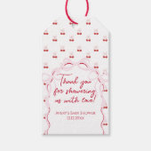 さくらんぼオントップピンクボウ赤ちゃんシャワーおむつラッフル ギフトタグ (正面)