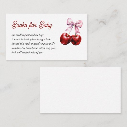さくらんぼオントップピンクボウ赤ちゃんシャワーブックベビー エンクロージャーカード (正面/裏面)
