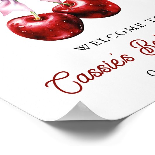 さくらんぼオントップピンクボウ赤ちゃんシャワー歓迎サイン ポスター (角)