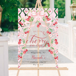 さくらんぼオントップピンクボウ赤ちゃんシャワー歓迎 アクリルサイン