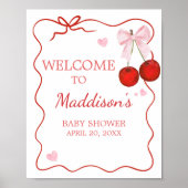 さくらんぼオントップピンクボウ赤ちゃんシャワー歓迎 ポスター (正面)