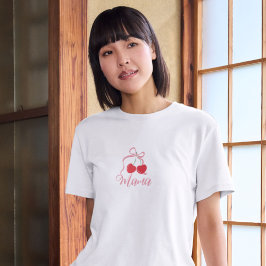 さくらんぼオントップピンクボウ赤ちゃんシャワー親Tシャツ Tシャツ