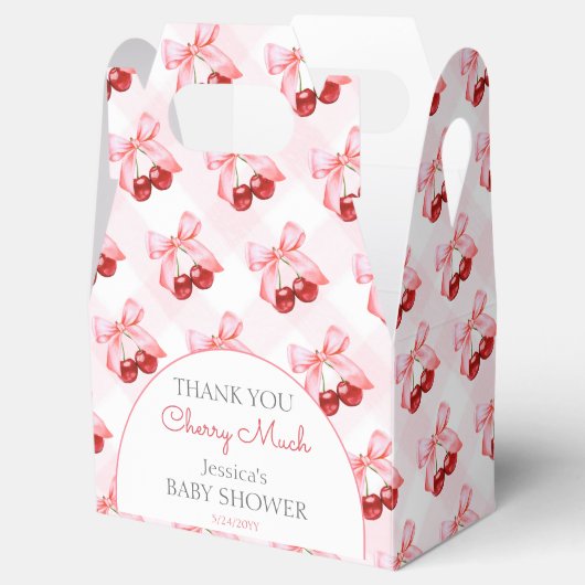 さくらんぼオントップピンクボウ赤ちゃんシャワー フェイバーボックス (オープン)