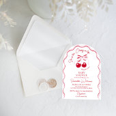 さくらんぼオントップピンクボウ赤ベビーガールシャワーインビタ 招待状