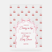 さくらんぼオントップピンクボウ赤ベビーガールシャワー アクリルサイン (正面)