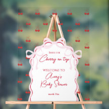 さくらんぼオントップピンクボウ赤ベビーガールシャワー