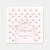 さくらんぼオントップピンクボウ赤ベビーガールシャワー スタンダードカクテルナプキン (正面)