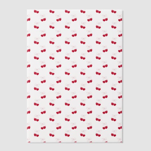 さくらんぼオントップピンクボウ赤ベビーガールシャワー ベラム紙招待状 (正面)