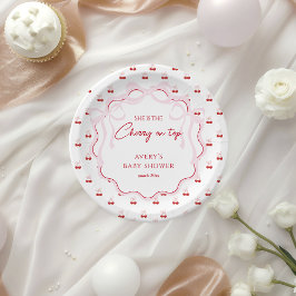 さくらんぼオントップピンクボウ赤ベビーガールシャワー ペーパープレート