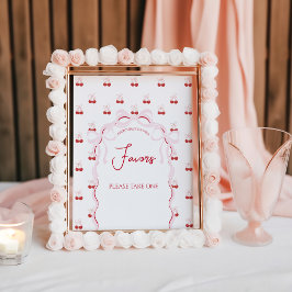 さくらんぼオントップピンクボウ赤ベビーガールシャワー ポスター