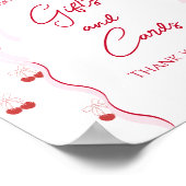 さくらんぼオントップピンクボウ赤ベビーガールシャワー ポスター (角)