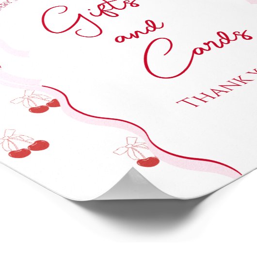 さくらんぼオントップピンクボウ赤ベビーガールシャワー ポスター (角)