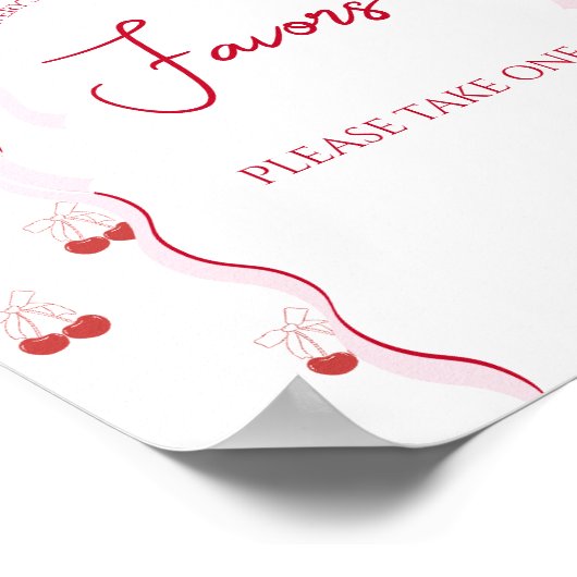 さくらんぼオントップピンクボウ赤ベビーガールシャワー ポスター (角)