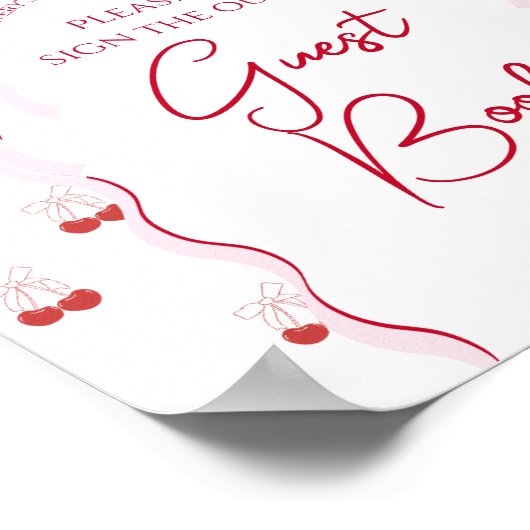 さくらんぼオントップピンクボウ赤ベビーガールシャワー ポスター (角)