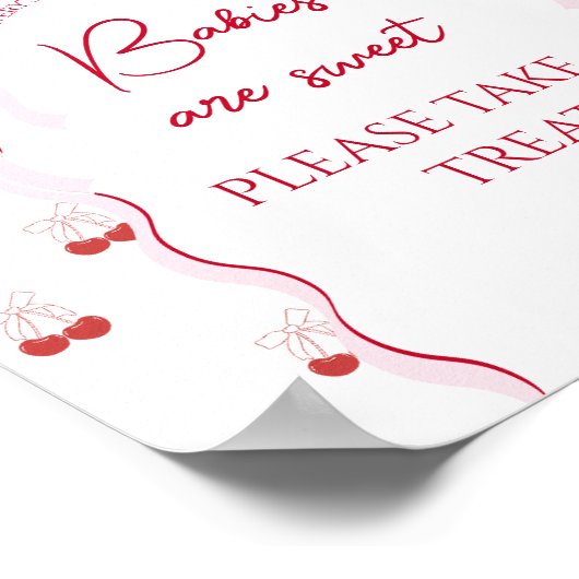 さくらんぼオントップピンクボウ赤ベビーガールシャワー ポスター (角)