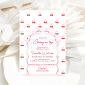 さくらんぼオントップピンクボウ赤ベビーガールシャワー 招待状