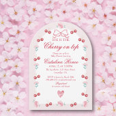 さくらんぼオントップピンクボウ赤ベビーシャワー 招待状