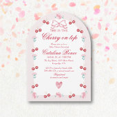 さくらんぼオントップピンクボウ赤ベビーシャワー 招待状