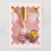 さくらんぼオントップピンクボウ1stバースデーフォト 招待状 (裏面)