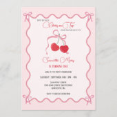 さくらんぼオントップピンクボウ1stバースデーフォト 招待状 (正面)