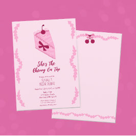 さくらんぼオントップピンクラッフルブライダルシャワー 招待状