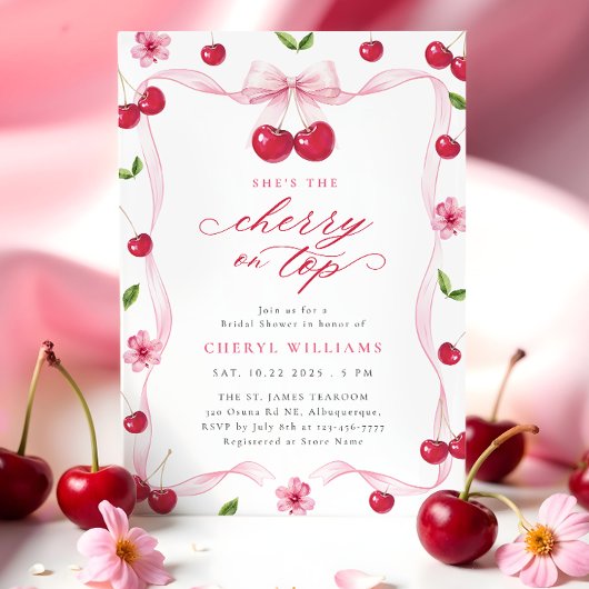 さくらんぼオントップピンクリボンブライダルシャワー 招待状
